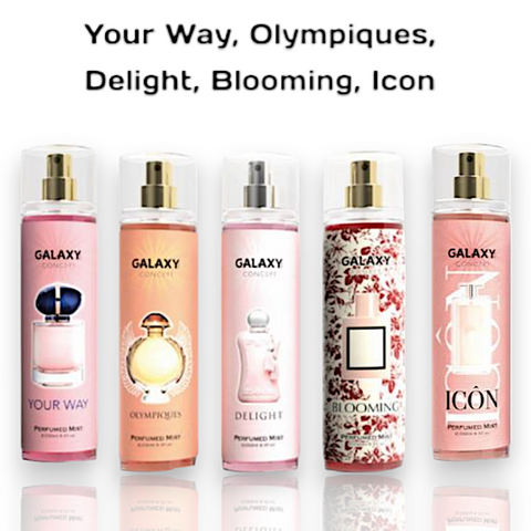 GALAXY PLUS PERFUMED MIST FOR WOMEN, 250ML- YOUR WAY, OLYMPIQUES, DELIGHT, BLOOMING, ICON
